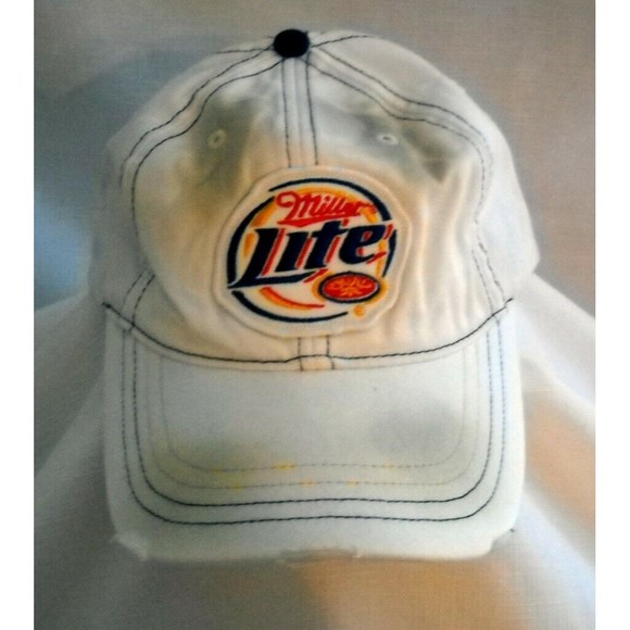MILLER LITE Hat Cap Distressed Licensed Beer Logo White Cotton OSFA - Picture 1 of 5